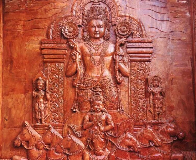 Surya Mantras - Lord Surya wooden engraved statue