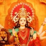 Goddess Durga in a mandapa - Durga Gayatri Mantra