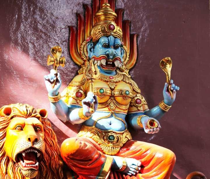 Pratyangira Gayatri Mantra - Pratyangira Devi statue inside a temple.