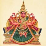 Goddess Mahalakshmi described as in Mahalakshmi Mantra in traditional form holding lotuses.