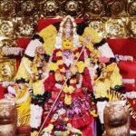 Goddess Durga idol worshipped through the Navarna Mantra in a Hindu temple.